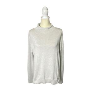 Tahari Cotton Blend Light Gray Knit Mock Neck Sweater Tunic Women's Size Large